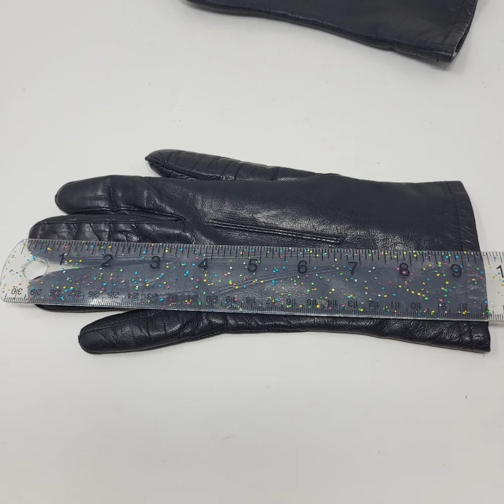 Vintage Leather Fur Lined Gloves Black Driving Warm Retro‎ 7